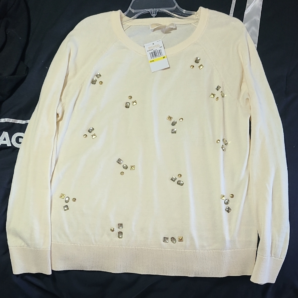 Chic Embellished Cream Sweater